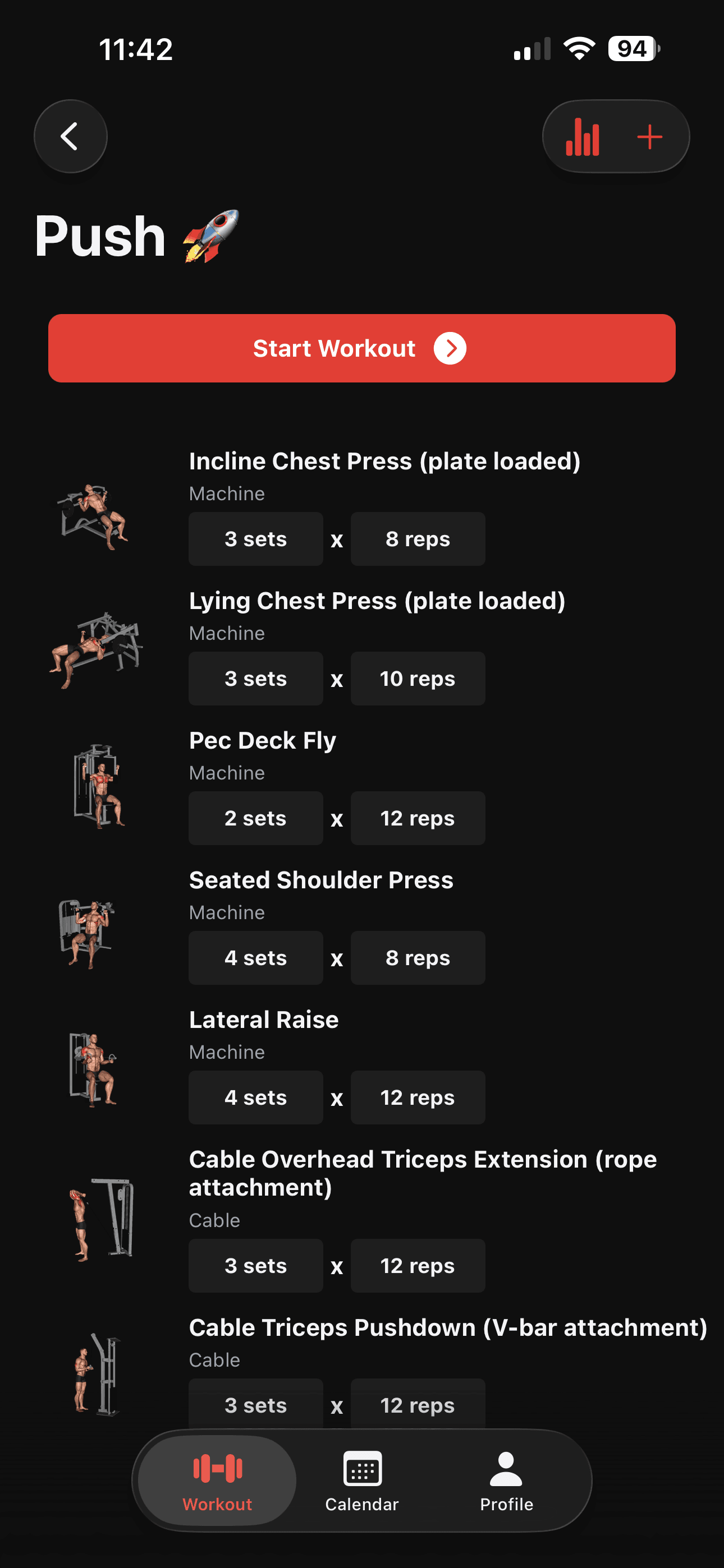 Workout plan overview screen